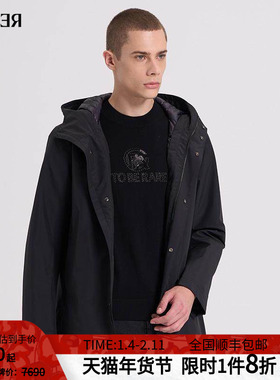 RARE威雅男装冬季新款加厚保暖黑色外套男士中长款连帽鹅绒羽绒服