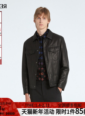 RARE威雅男裤秋冬新款黑色夹薄棉加厚保暖外套牛仔夹克式男士皮衣