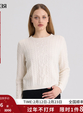 RARE威雅女装 秋冬新款白色长袖毛衫女士绞花针织毛衣RR22462414