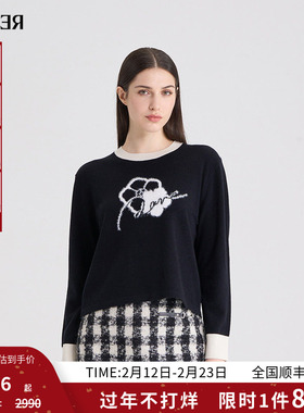 RARE威雅女装秋冬新款羊毛混纺针织衫女黑白长袖毛衫RR2246241350