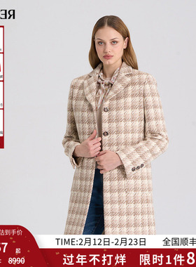 RARE威雅女装秋冬新款格纹学院风外套女长款大衣RR2246150043