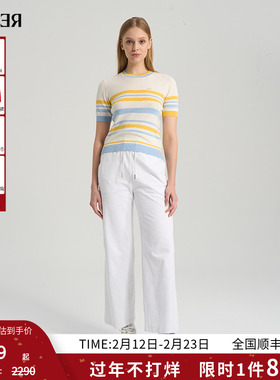 RARE威雅女装夏季新款撞色条纹圆领T恤短袖毛衫RR2245242341