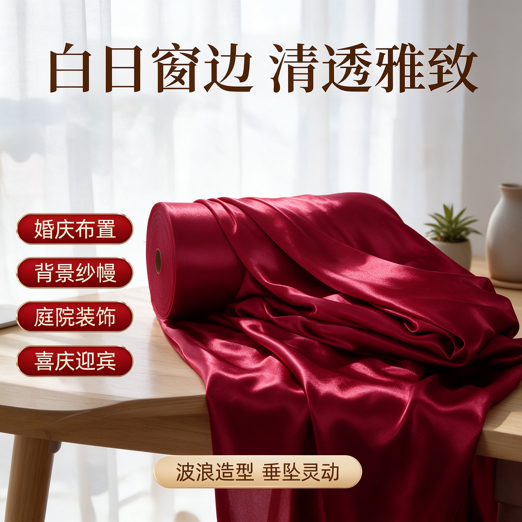 婚礼布幔布置中式氛围墙面大气订婚套装女方红色喜庆门头波浪布幔