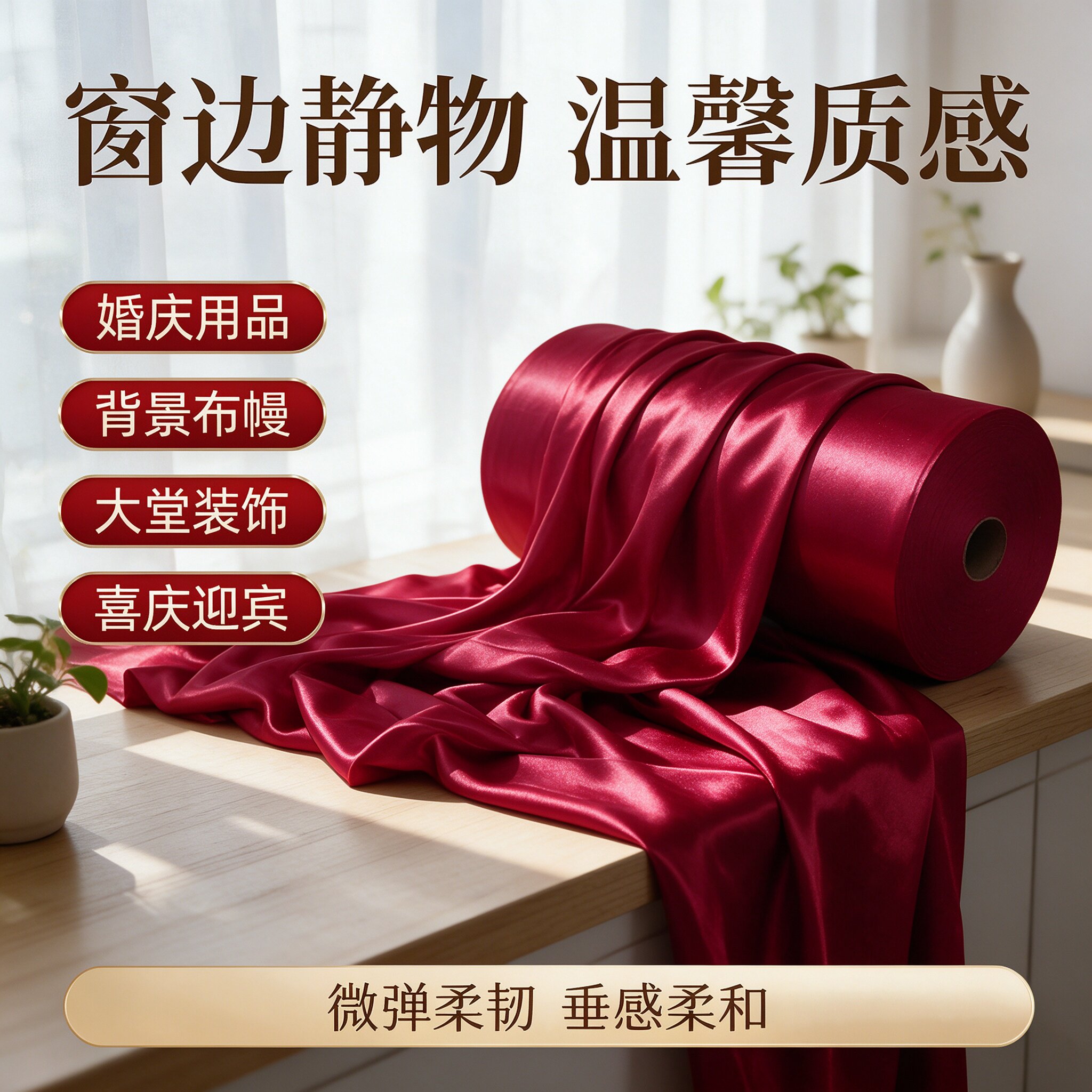 红色喜庆布幔吊顶楼梯婚房娘家全套酒店婚礼大门女方装饰纱幔布
