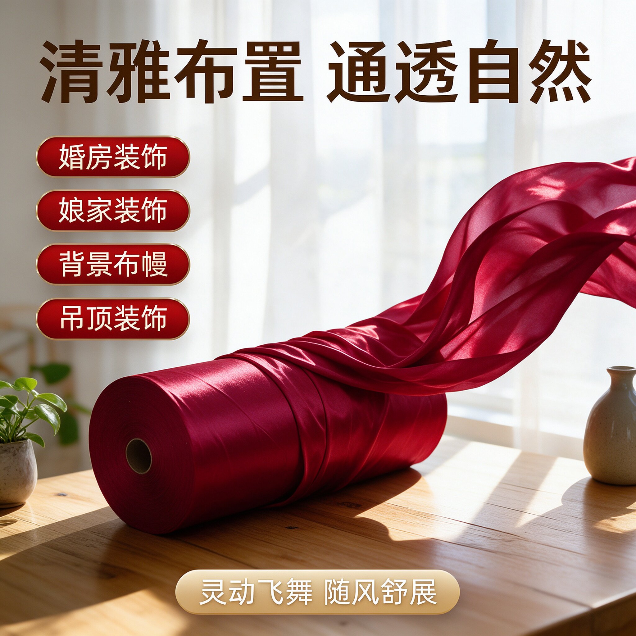 婚礼布置结婚套装扶手场景留影过道婚庆韩式男方吊顶红色装饰布