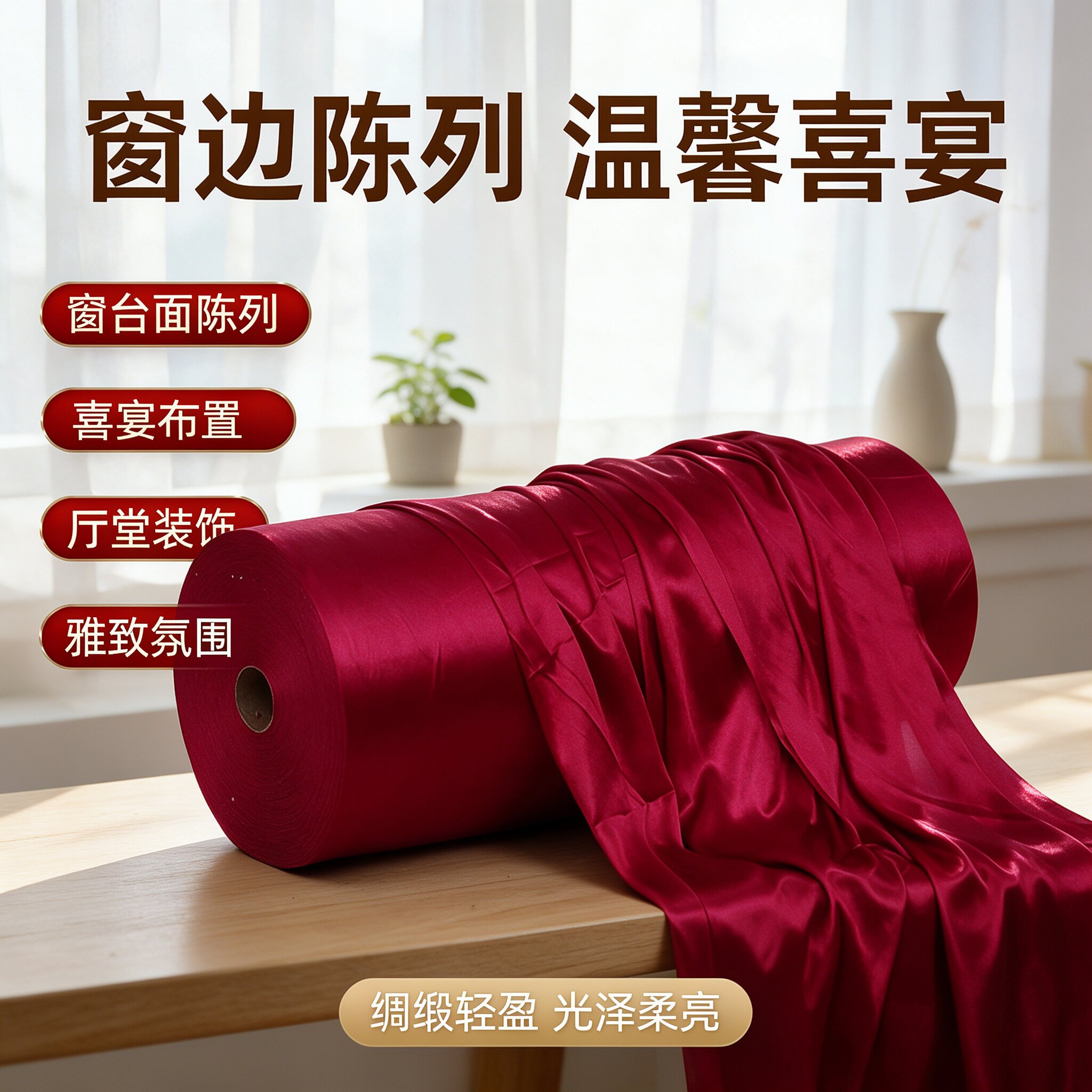 红色纱幔喜庆舞台大气喜事吊顶中式新房场景布置酒店用品婚庆布幔