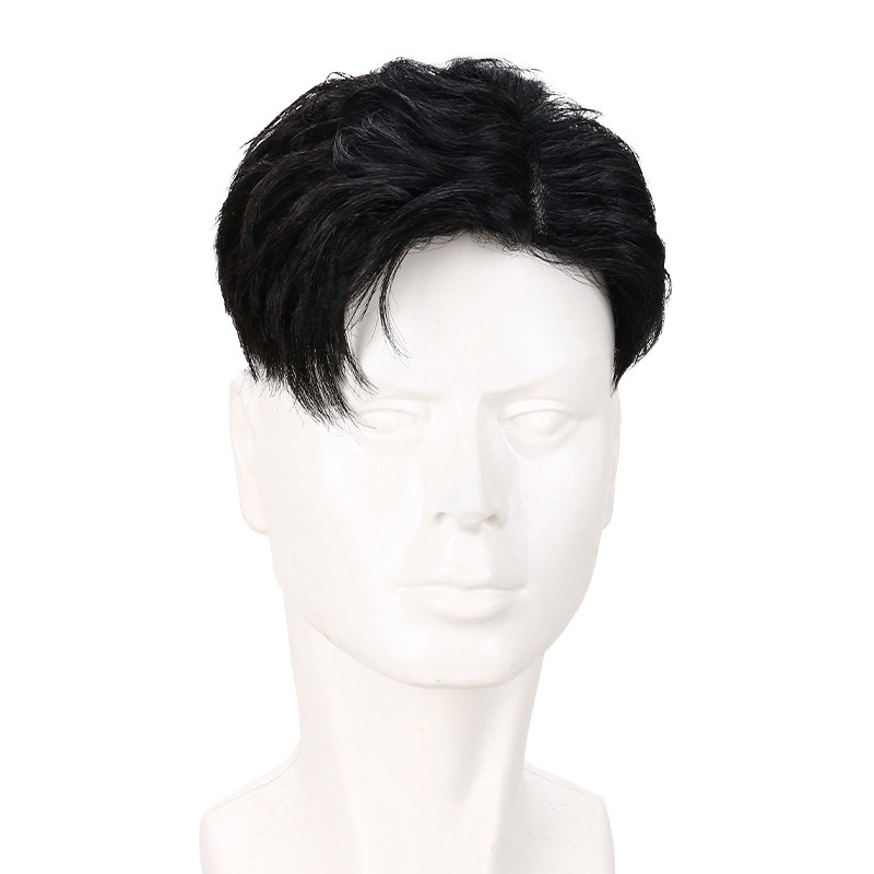 男士假发真发三七分侧背纹理烫发型无痕遮秃发时尚男生头顶补发片