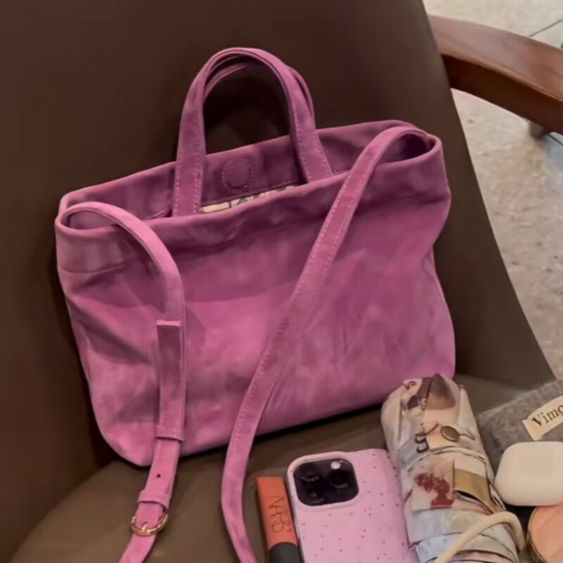 2025新款紫色系简约手提包包麂皮绒面单肩斜挎包大容量上班通勤包,箱包皮具/热销女包/男包,托特包,淘宝优惠券,粉丝福利购,淘宝优惠卷