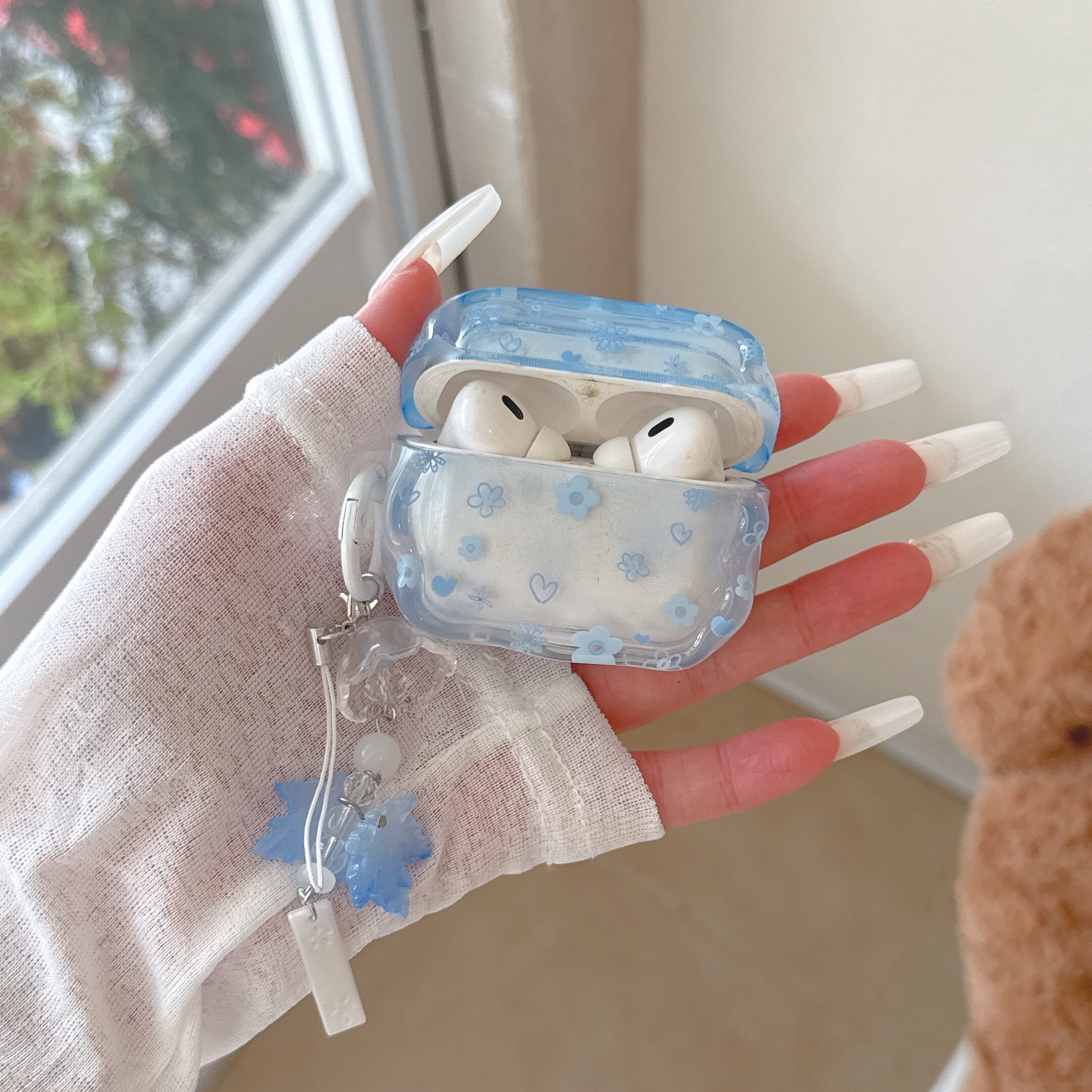 妞妞边airpods耳机壳晕染爱心花朵airpods4耳机壳苹果蓝牙耳机套airpodspro2二代耳机壳可爱女生耳机包防摔