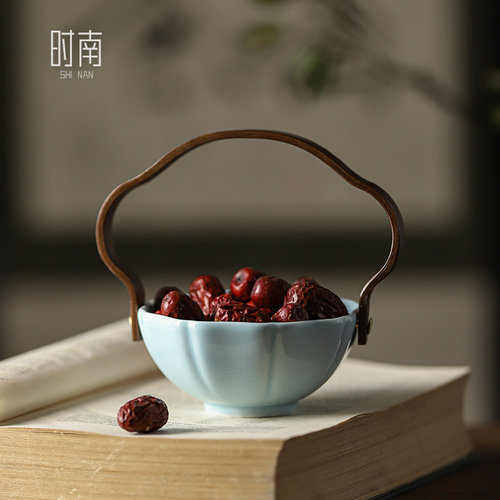 高颜值手提陶瓷水果篮干果零食盘
