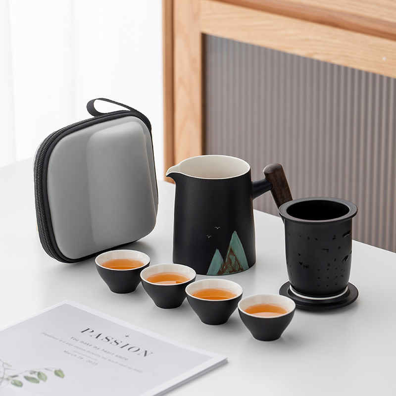 陶瓷便携式旅行茶具套装户外露营一壶四杯快客杯随身包泡茶壶定制