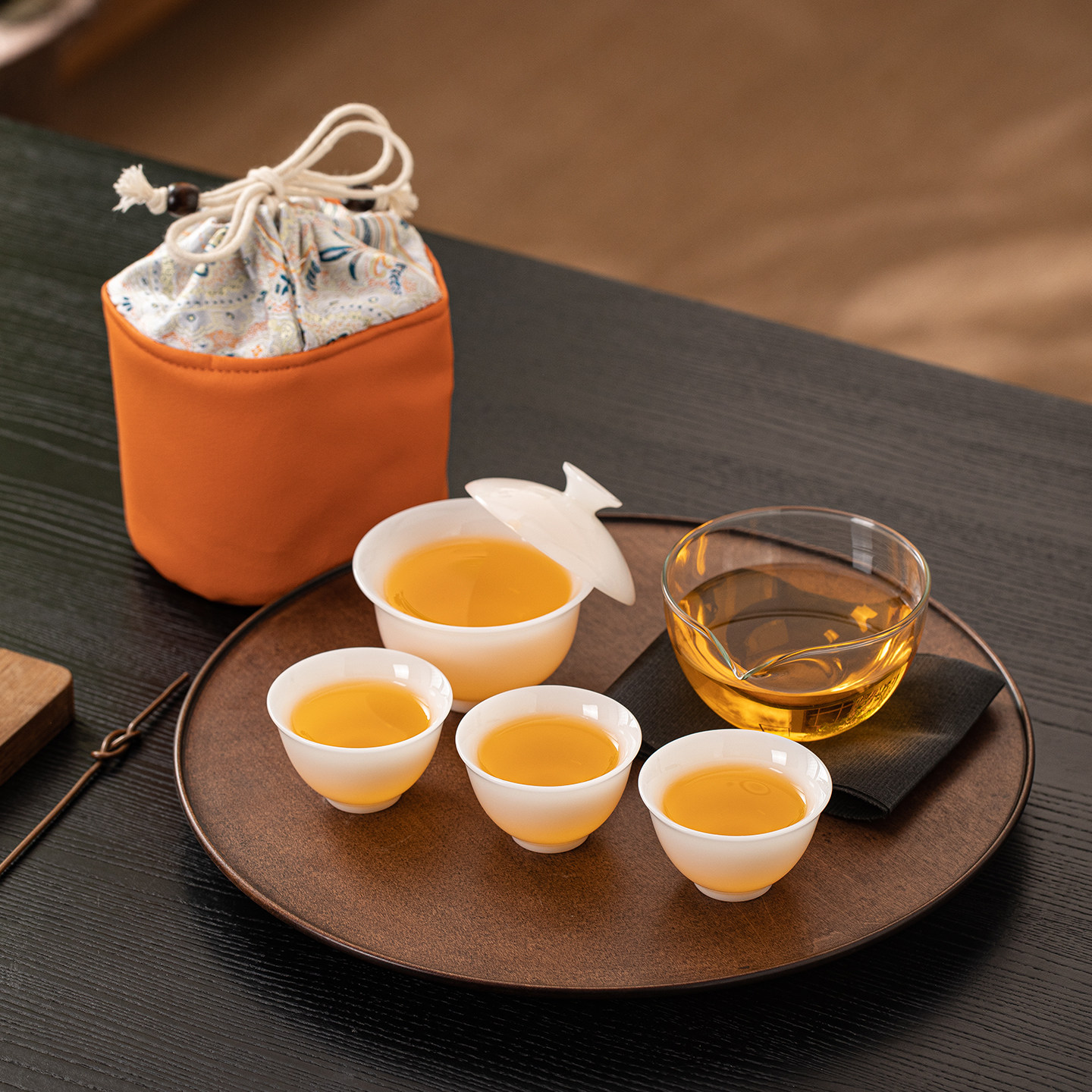 冰种璞玉瓷旅行茶具泡茶盖碗定制