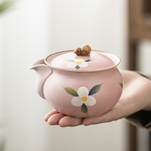 陶瓷粉色手绘过滤泡茶壶家用功夫茶具手抓壶女士办公茶杯茶盘礼盒