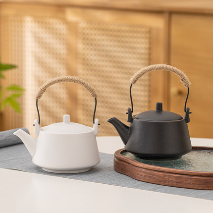 陶瓷复古提梁壶单壶带过滤粗陶功夫茶具套装家用日式办公室泡茶器