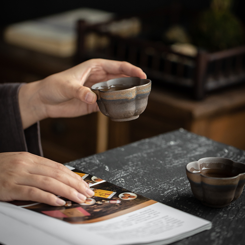 粗陶茶杯个人单杯鎏金品茗杯陶瓷功夫茶具主人杯复古泡茶品茗杯子