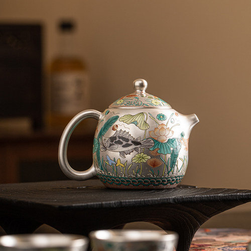 鎏银纯银功夫茶具泡茶壶盖碗
