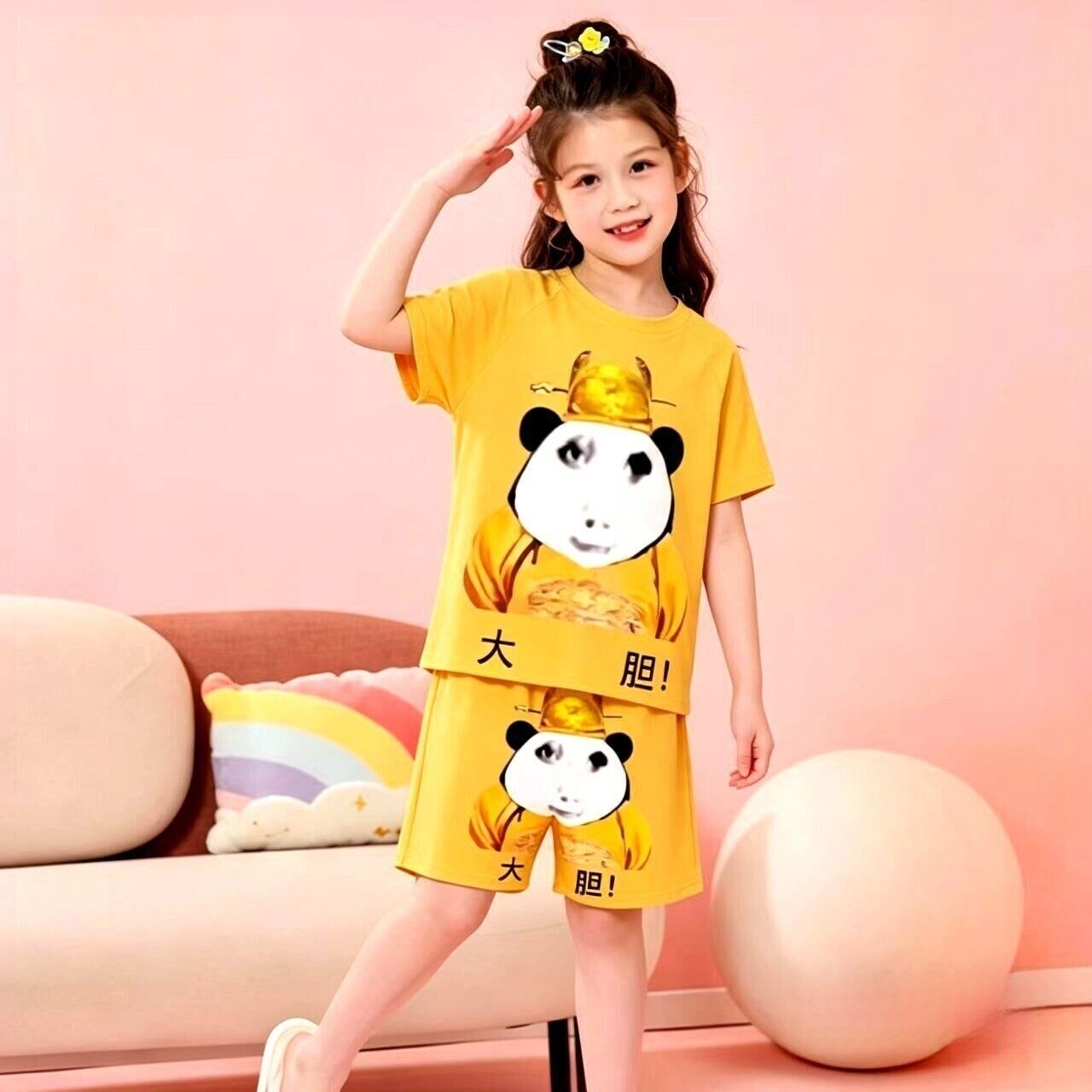 清仓大胆龙图儿童夏季短袖纯棉龙袍大码亲子家居服抽象套装可爱中