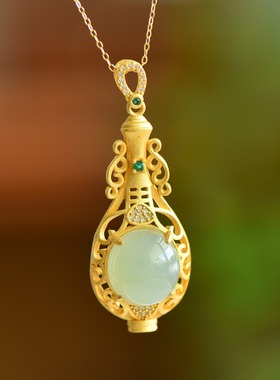 S925银和田玉晴水色平安瓶吊坠玉石挂件时尚气质女款玉坠项链