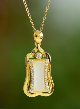 S925银和田玉白玉小蛮腰玉石吊坠挂件时尚气质女士款玉坠项链