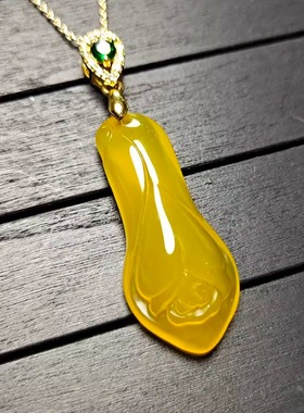 天然冰彩玛瑙玉髓黄色玉兰花锁骨项链吊坠挂件时尚女士款玉坠项链