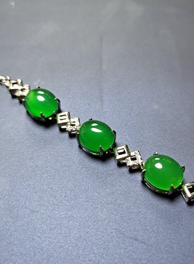 天然冰种玛瑙帝王绿玉髓镶嵌蛋面椭圆形女款时尚百搭简约手链手串