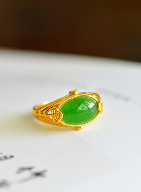 s925银镶嵌新疆和田玉碧玉蛋形戒指简约时尚女款指环戒圈饰品
