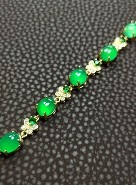 天然冰种帝王绿玉髓镶嵌蝴蝶手链女款时尚简约玉石手串手饰品