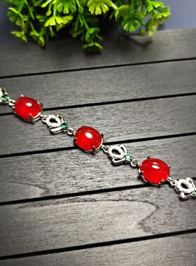 天然冰彩玉髓镶嵌红色款皇冠手链手串手饰品时尚简约百搭饰品