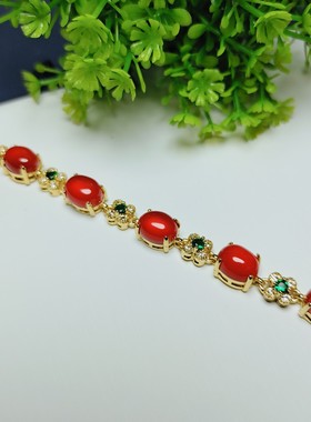 天然冰种玉髓镶嵌红色四叶草女款手链手串时尚简约百搭手饰品