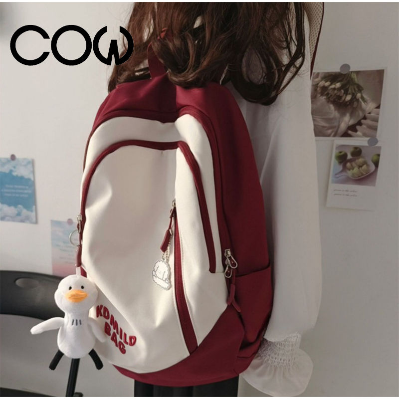 COW书包高中大学生美式复古风大容量背包 韩版潮流百搭初中双肩包