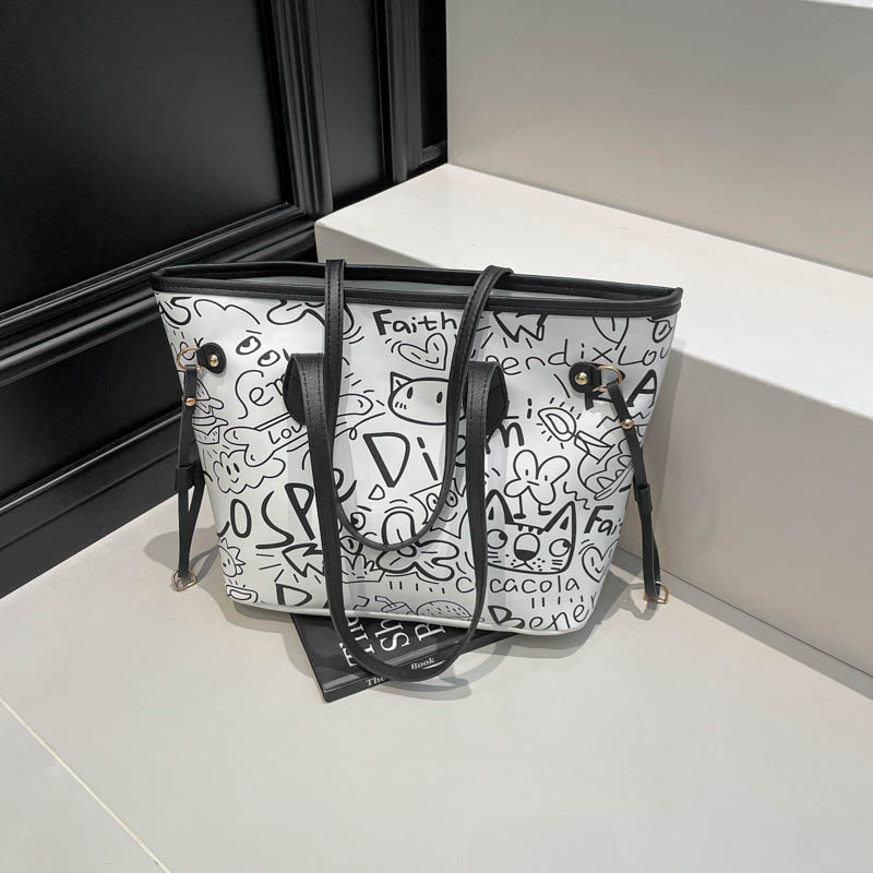 涂鸦印花通勤学院风大容量托特包