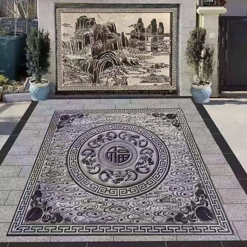 石雕福字地雕花岗岩浮雕庭院地铺石大理石屏风壁画围墙浮雕影壁