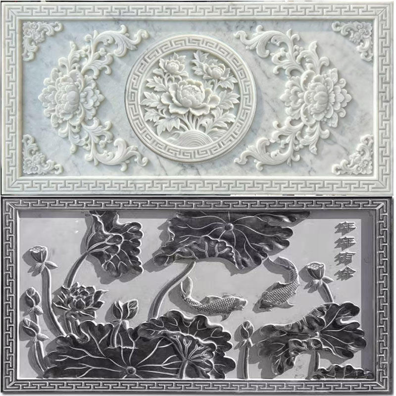 大理石浮雕壁画石雕屏风浮雕围墙雕刻镂空浮雕中式庭院背景墙装饰