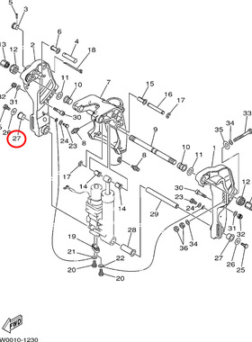 27)翟墨雅马哈舷外机船外挂橡皮艇冲锋舟起翘器下隔套90386-18M44