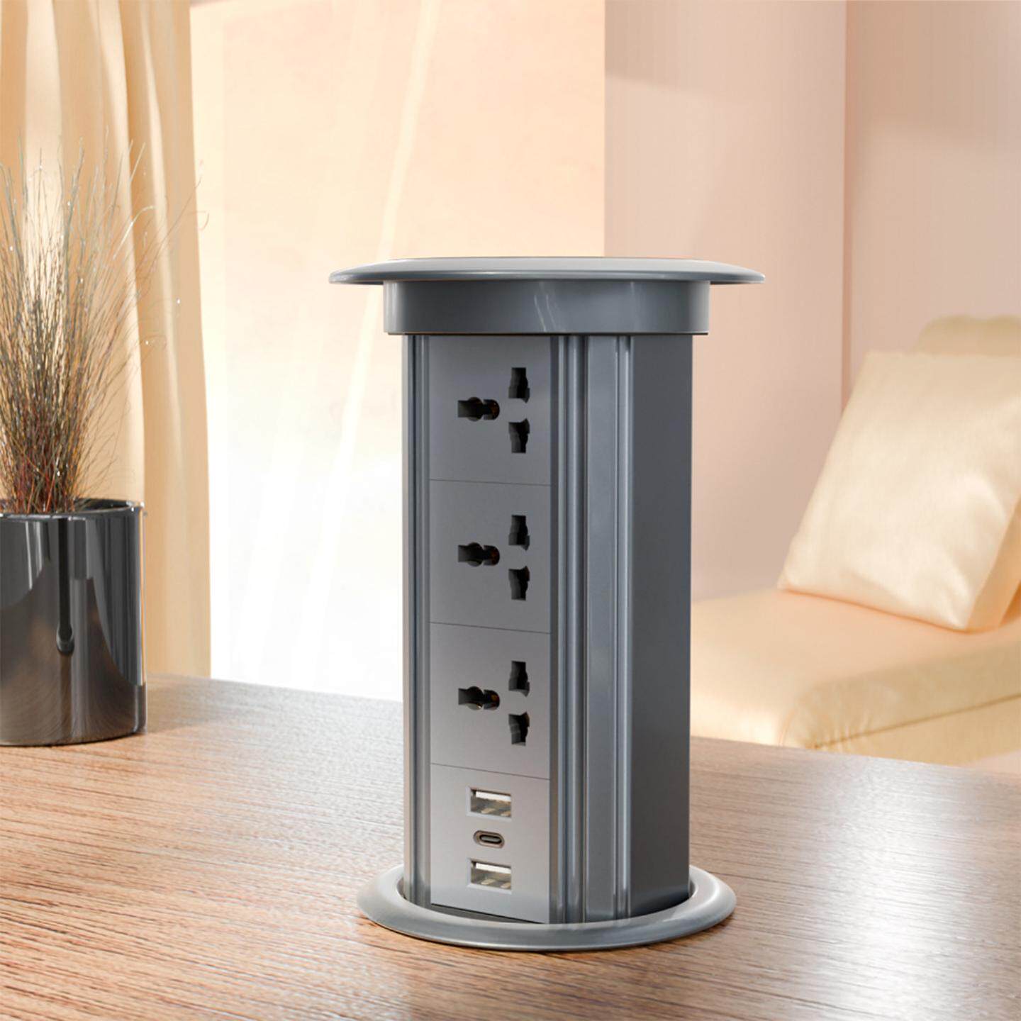 英标智能升降桌面插座英式插座无线充USB2A+C蓝牙音响15A灰色250V