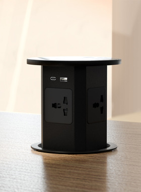 手动液压蓝牙桌面多功能插座无线充18W USB A+C 250V黑色15A