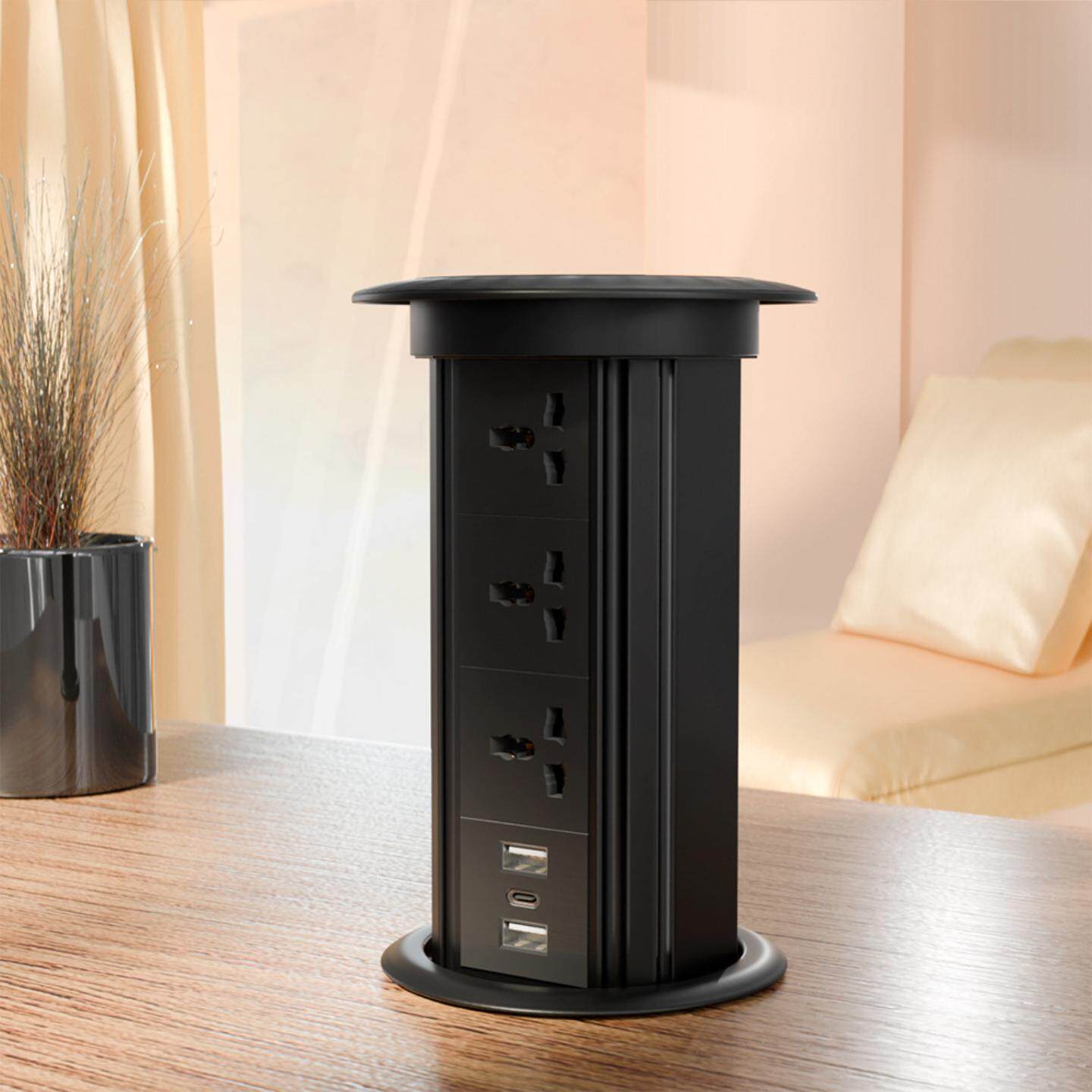 英标智能升降桌面插座英式插座无线充USB2A+C蓝牙音响250V黑色15A