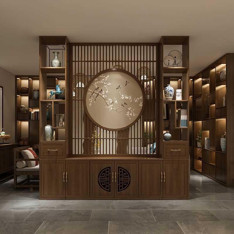 新中式入户门设计屏风隔断客厅餐厅遮挡房间茶室玄关分隔家用