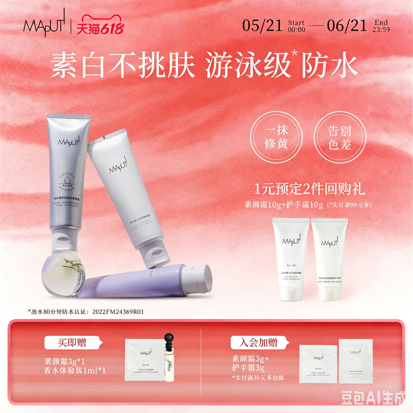 Maputi身体素颜霜玛朴缇全身脸脖子结婚防汗防蹭自然不假白伪素颜