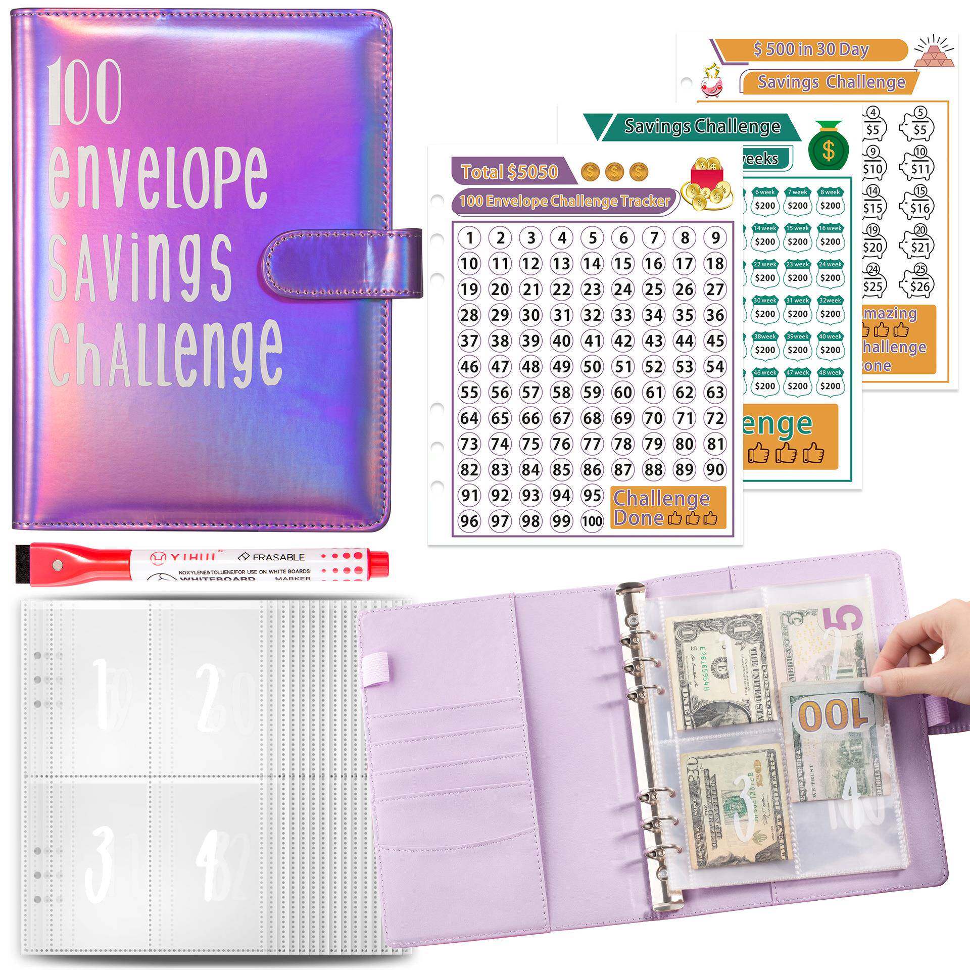 100 Day Envelope Challenge Loose-leaf Couple to Save Money