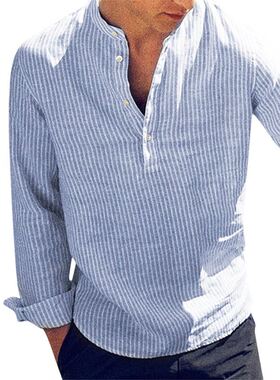 Cotton Shirt Long Sleeve Striped Slim Shirts For Men S-5XL男