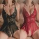 Crotchless Floral Nightwear Sexy Women Lace Transparent Paja
