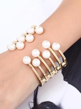 欧美夸张手镯夜店朋克镶钻珍珠手镯多层cos女手环 bracelet women