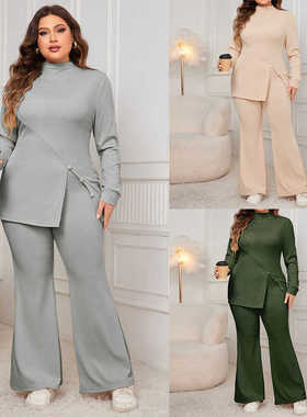 Plus Size Women casual tops Pants Set 2024 Autumn Winter 4XL