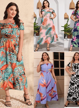 summer off shoulder beach dress plus size women dresses 裙子