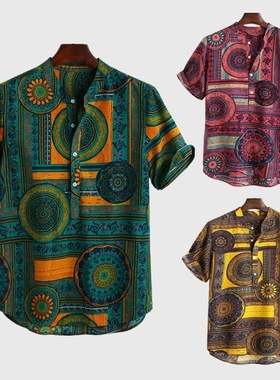 Casual Loose Shirts Henley Men Shirt Summer Tops男士T恤