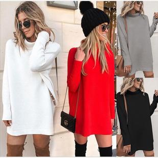 2022 solid color long-sleeved turtleneck dress bottom skirt
