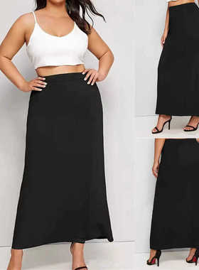 Plus Size Women Summer High Waist Skirt L-5XL大码黑色半身裙
