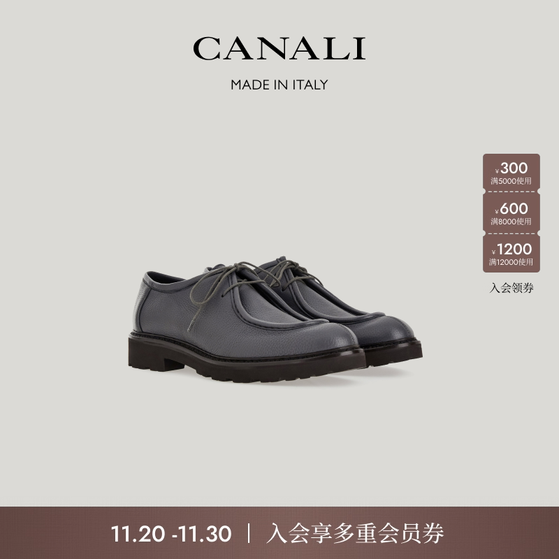 【25秋冬新品】CANALI康纳利深灰色鹿皮手工制作男士袋鼠鞋