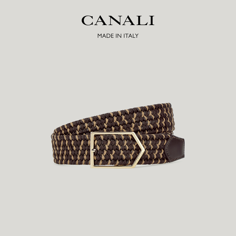 【25秋冬新品】CANALI康纳利深棕色再生皮革男士编织腰带
